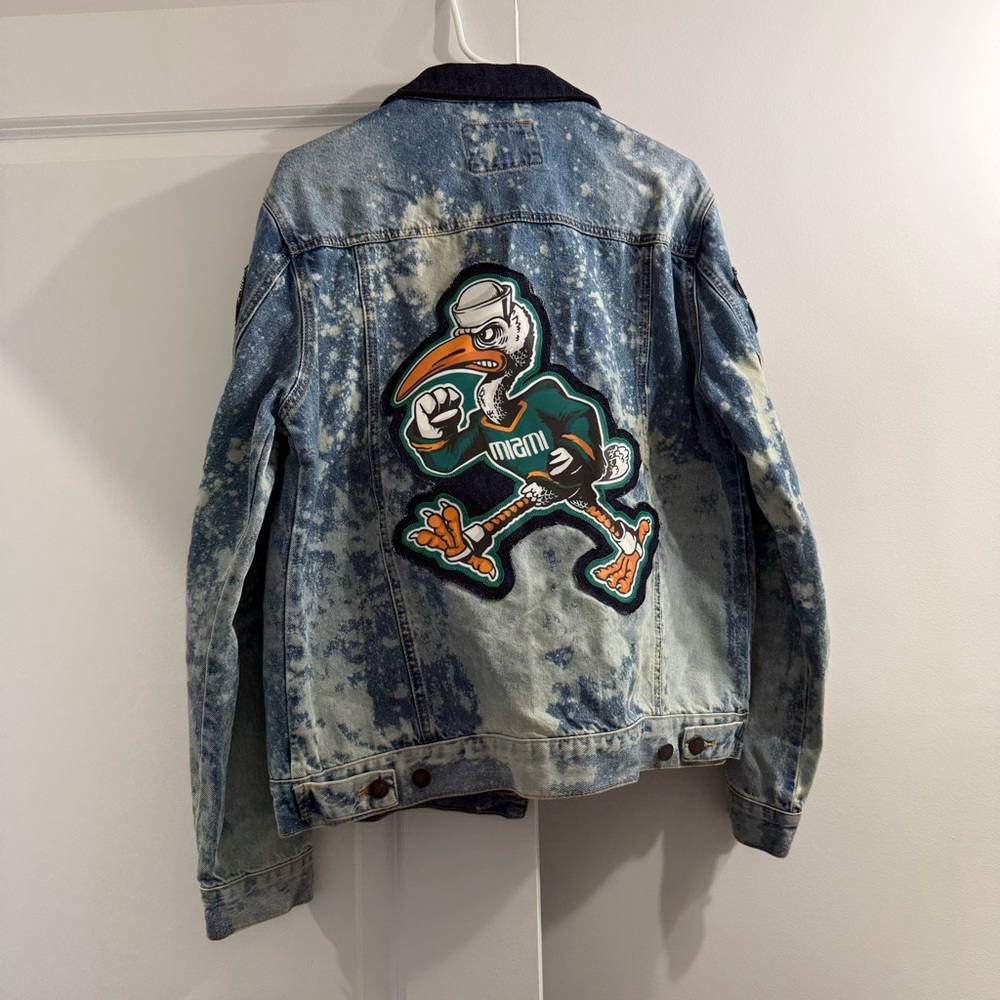 Custom University of Miami Acid Wash Denim Jacket
